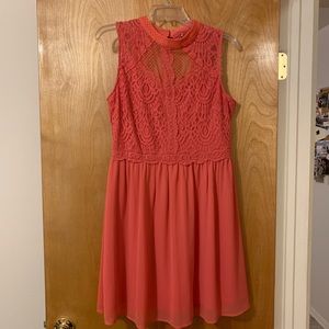 Coral Lace Fit and Flare Dress Large
